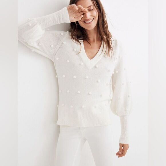 MADEWELL Bobble Dashwood V-Neck Wool Blend Sweater - Picture 2 of 13